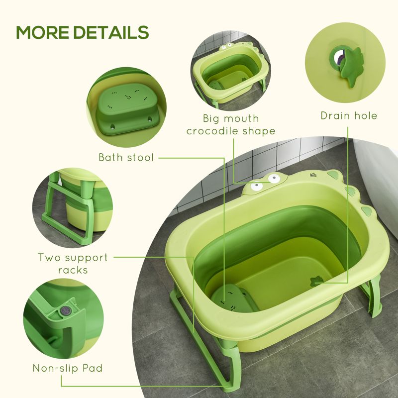 HOMCOM Foldable Baby Bathtub, with Stool - Green