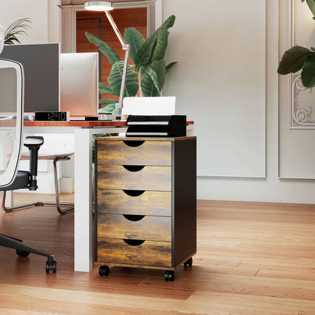 HOMCOM Five-Drawer Filing Cabinet - Rustic Brown