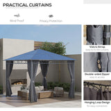 Outsunny 3 x 3(m) Hardtop Gazebo Canopy with Polycarbonate Roof, Permanent Pavilion Garden Gazebo with Curtains for Patio, Deck, Grey