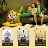 HOMCOM Tiffany-Style Table Lamp with Sculpted Dragonfly Base, Handcrafted Antique Stained Glass Bedside Lamp for Living Room and Bedroom, E27 Socket, Pink