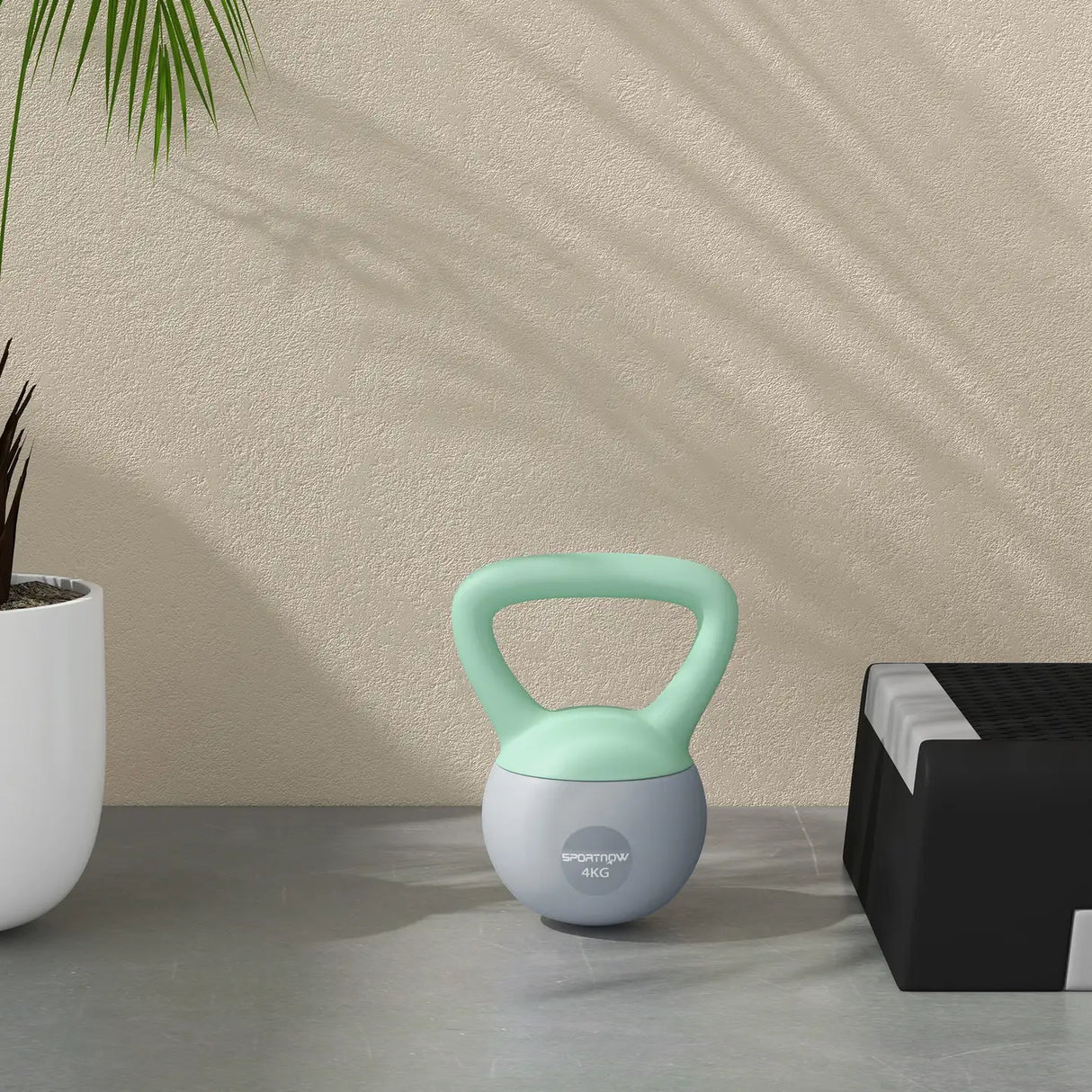 SPORTNOW 4KG Soft Kettlebell, Kettlebell with Non-Slip Handle for Home Gym, Weight Lifting, Strength Training, Green/Grey