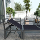 Outsunny 4 Pieces Garden Furniture Set, 5-Level Reclining Garden Corner Sofa Set, Outdoor Lounge Conversation Sectional with Cushions, Wood Effect Plastic Table, Black Frame & Light Grey Cushion