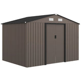 Outsunny 9 x 6ft Metal Garden Shed, Outdoor Storage Tool House with Ventilation Slots, Foundation Kit and Lockable Double Doors, Brown