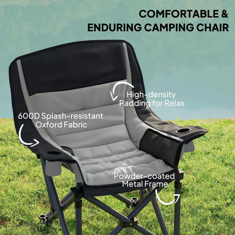 Outsunny Portable Padded Camping Chair, with Bag - Black/Grey