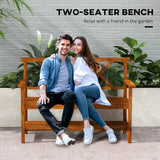 Outsunny Two-Seater Fir Wood Bench, with Bottom Shelf - Natural