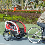 HOMCOM Baby Bike Trailer, Child Bicycle Trailer with 5 Point Harness, Steel Frame, Reflectors, Safety Flag, Hitch Coupler, Red