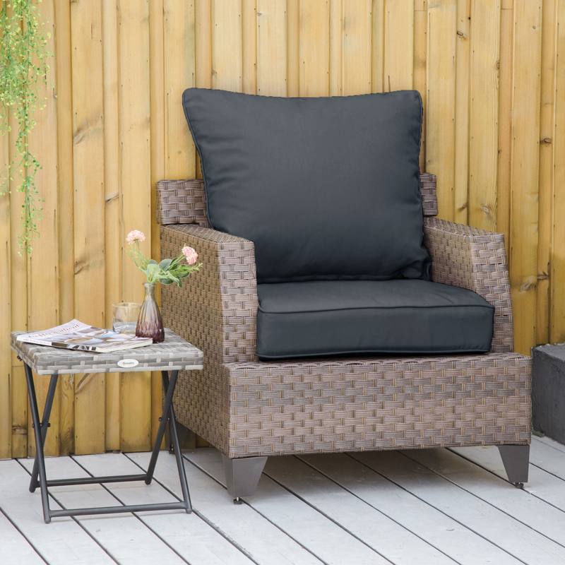 Outsunny Outdoor Seat and Back Cushion Sets, 63L x 55W x 15Dcm Olefin Patio Deep Seating Chair Fade Resistant Replacement Cushion for Rattan Sofa, Indoor or Outdoor Furniture, Dark Grey