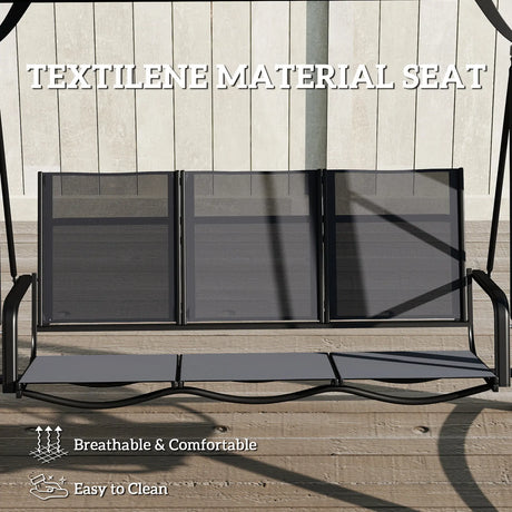 Outsunny 3 Seater Swing Chair, Garden Swing Bench with Adjustable Tilting Canopy, Breathable Mesh Seat 360 kg Capacity, Grey