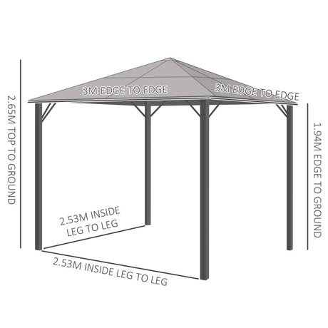 Outsunny 3m x 3m Hardtop Metal Frame Mesh Draped Gazebo Black