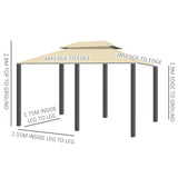 Outsunny 4x3m Gazebo with Curtains, Double Roof Outdoor Shelter for Garden, Solid Steel Frame, Perfect for Lawn & Deck, Beige