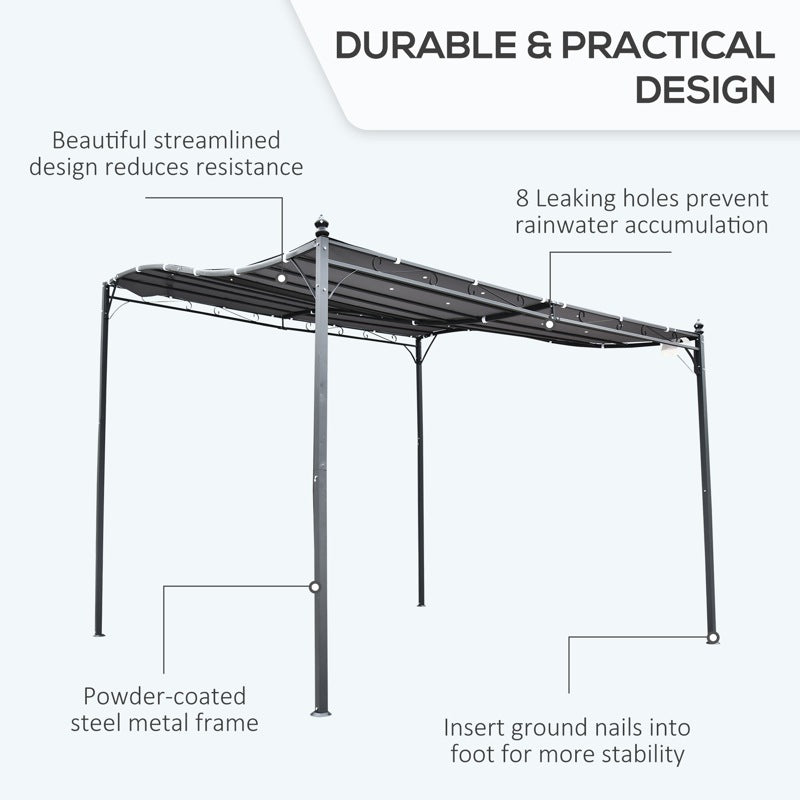 Outsunny 3x3m Freestanding Metal Wall Awning Canopy Grey