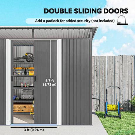 Outsunny Garden Metal Storage Shed House Hut Gardening Tool Storage w/ Tilted Roof and Ventilation 8.5 x 6ft, Grey