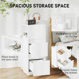 HOMCOM Slim Bedside Table, Narrow Bedside Cabinet with Open Shelf and 2 Drawers for Bedroom, Living Room, White