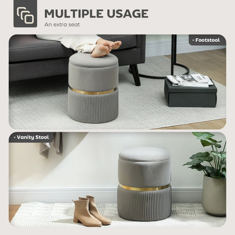 HOMCOM Velvet-Feel Storage Ottoman - Light Grey