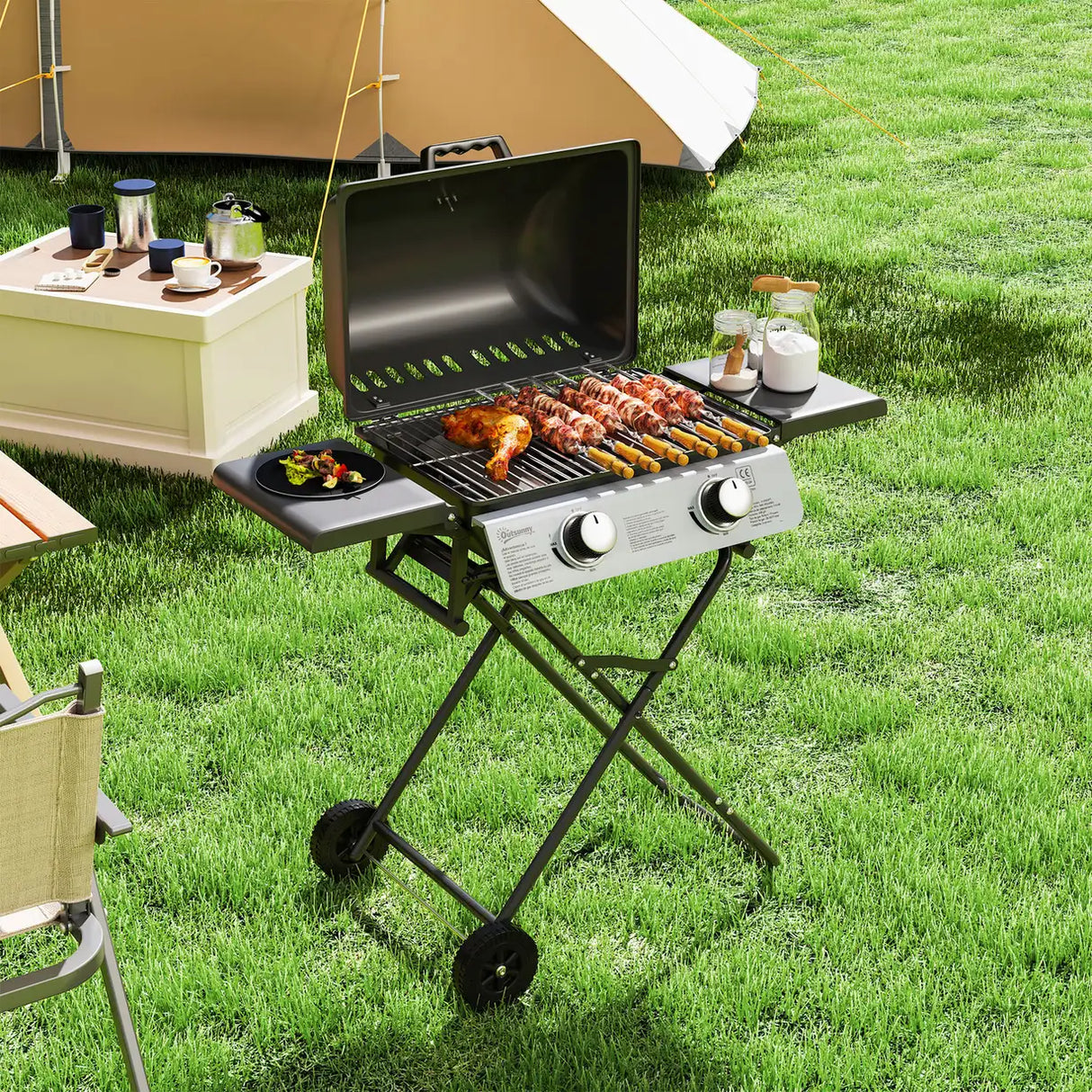 Outsunny Two-Burner Portable Suitcase BBQ - Black