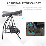 Outsunny Outdoor 2-in-1 Swing Chair Lounger 3 Seater Garden Swing Seat Bed Convertible Tilt Canopy W/ Cushion, Dark Grey