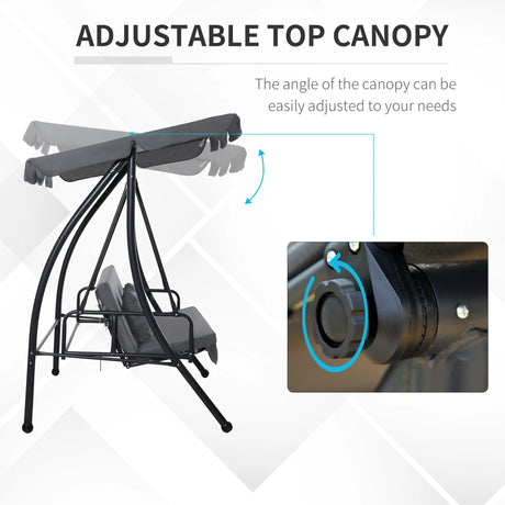 Outsunny Outdoor 2-in-1 Swing Chair Lounger 3 Seater Garden Swing Seat Bed Convertible Tilt Canopy W/ Cushion, Dark Grey