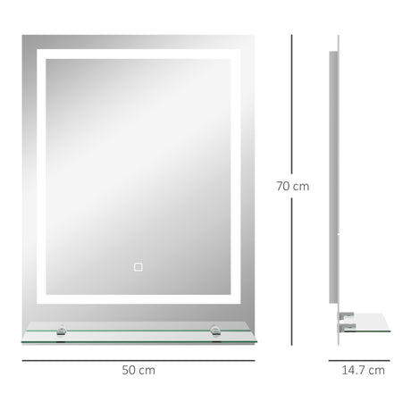 kleankin Large Vanity Mirror with Lights and Shelf, Illuminated bathroom Mirror with 3 Colour Brightness, Smart Touch, Anti-Fog