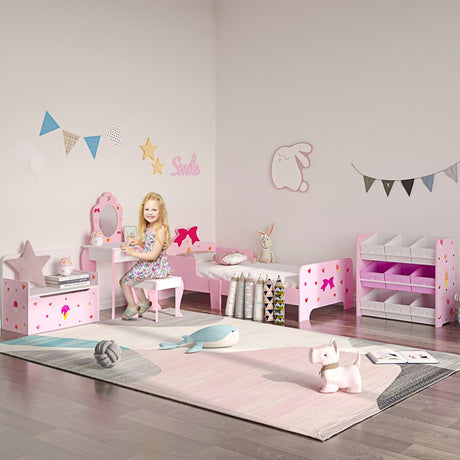 ZONEKIZ Princess-Themed Kids Toddler Bed w/ Cute Patterns, Safety Rails, for Ages 3-6 Years - Pink