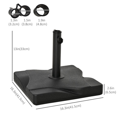 Outsunny 20kg Square Parasol Base Outdoor Garden Cement Umbrella Weight Stand Holder, Fits 32mm,38mm,48mm Pole - Black