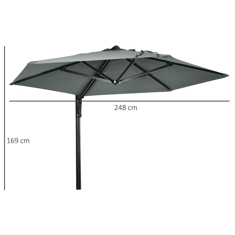 Outsunny 2.5m Wall Mounted Parasol, Hand to Push Outdoor Patio Umbrella with 180 Degree Rotatable Canopy for Porch, Deck, Garden, 250 cm, Grey