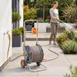 Outsunny Hose Reel Cart with Wheels, 45+2m Garden Hose Reel with 2 Patterns Nozzle, Faucet Adaptors and Rewind Handle, Orange