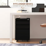 Vinsetto 3-Drawer Mobile Filing Cabinet with Pencil Tray, Steel Lockable Under Desk Drawers for Letter, A4 and Legal Size, Pre-Assembled Body, Black