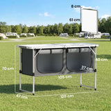 Outsunny Camping Cupboards Folding Portable Aluminium Camp Cook Station with Storage Cupboard for Outdoor BBQ
