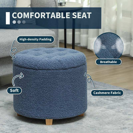 HOMCOM 31.8L Teddy Fleece Storage Ottoman - Blue