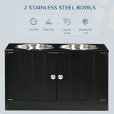 PawHut Raised Pet Feeder, with Two Bowls, Storage - Black