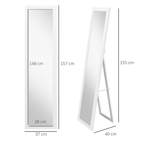 HOMCOM Rustic Full Length Mirror, Hanging and Freestanding Floor Mirror, Farmhouse Decorative Wall Mirror, for Living Room, Bedroom, 157 cm, White