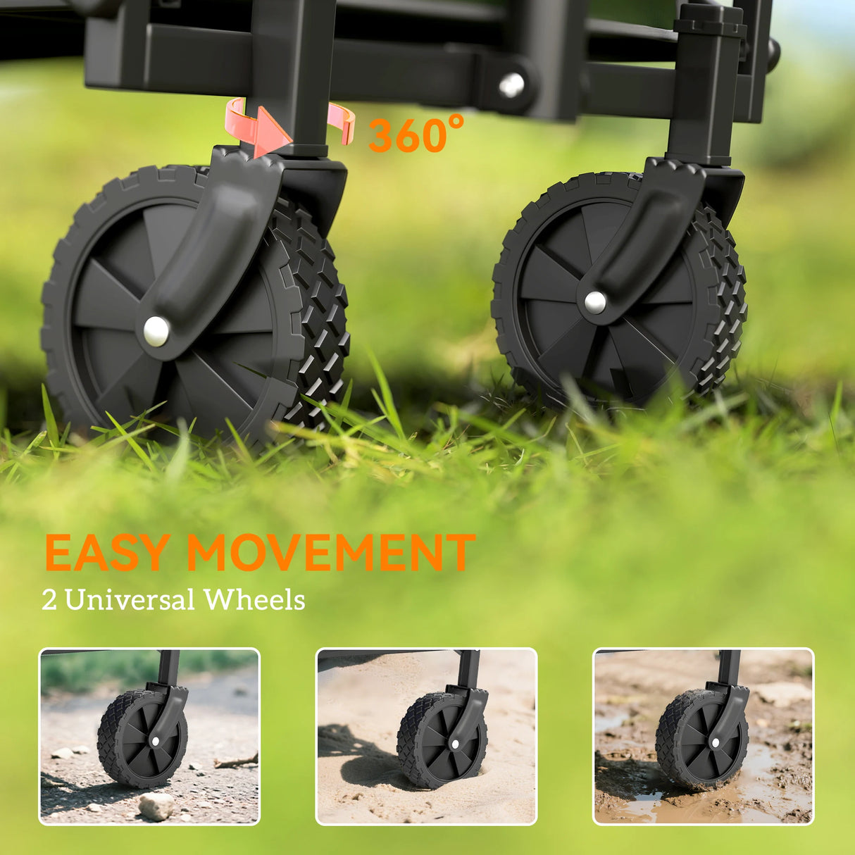 Outsunny 62L Festival Trolley on Wheels, Garden Folding Trolley Cart, 120kg Heavy Duty Collapsible Folding Wagon with Adjustable Handle and Carrying Bag for Beach, Camping, Festival, Green