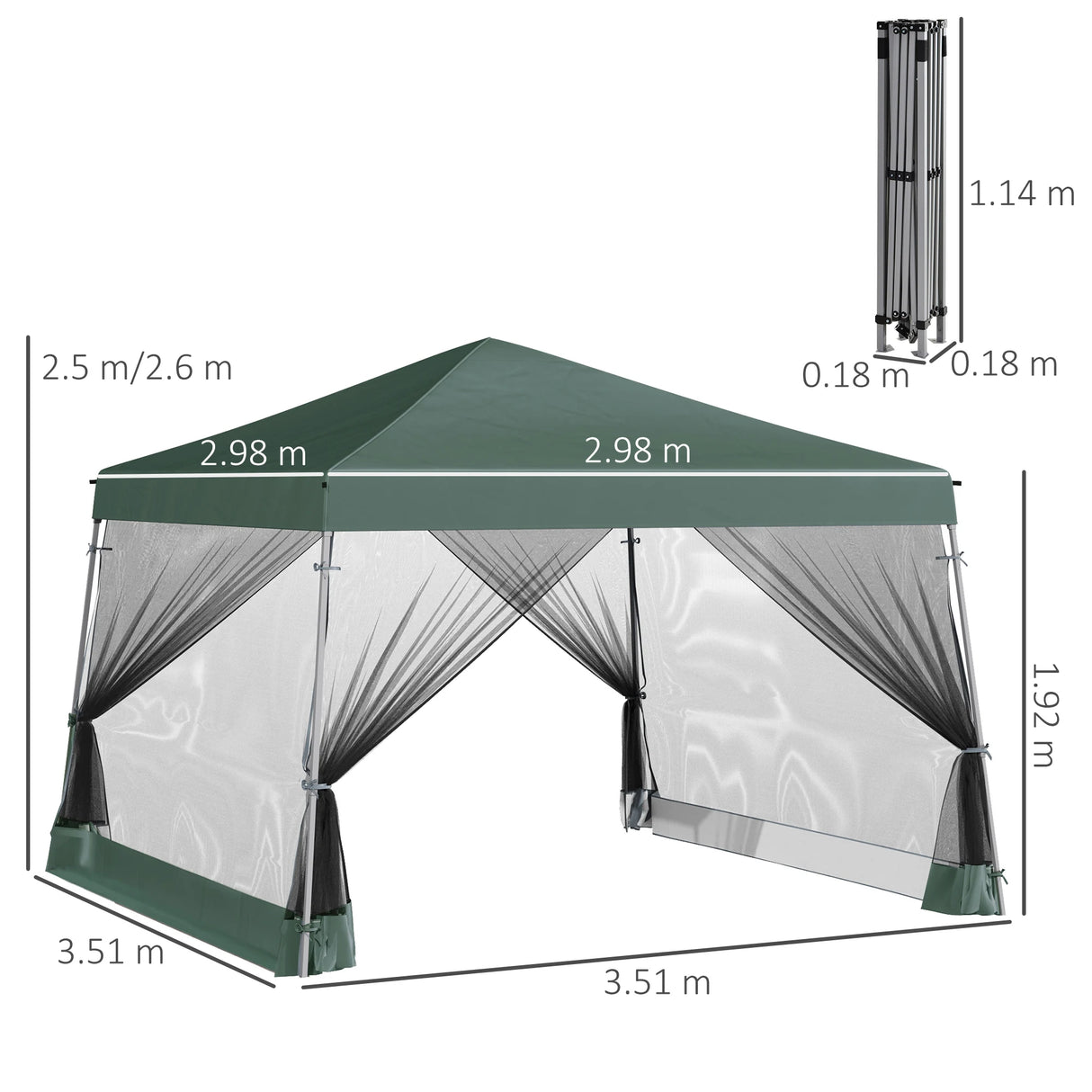 Outsunny Outdoor Garden Pop-up Gazebo Canopy Tent Sun Shade Event Shelter Folding with Adjustable Height, Mesh Screen Side Walls 3.5 M  3.5 M Base / 3 M  3 M Top, Green