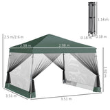 Outsunny Outdoor Garden Pop-up Gazebo Canopy Tent Sun Shade Event Shelter Folding with Adjustable Height, Mesh Screen Side Walls 3.5 M  3.5 M Base / 3 M  3 M Top, Green