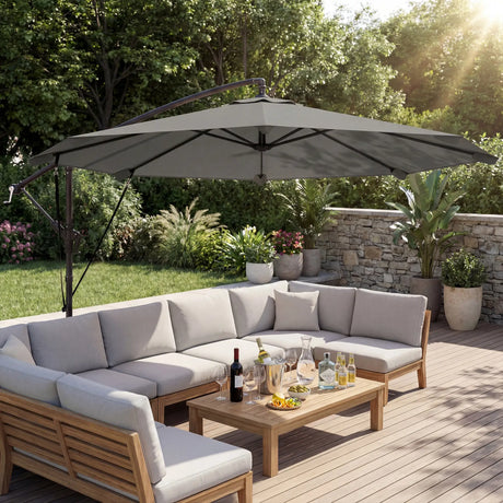 Outsunny 3 m Cantilever Parasol with Protective Cover and Wind Ropes, Banana Parasol with Crank Handle, Light Grey