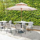 Outsunny 2.7m Wooden Parasol Elegant Two-Tier Design Garden Parasol Umbralle for Outdoor Shade, Beige