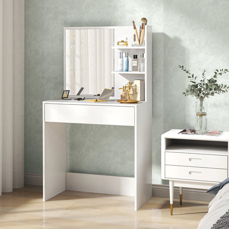 HOMCOM Dressing Table with Mirror and Storage - White