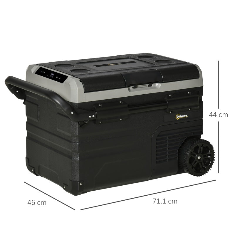 Outsunny 40L Car Refrigerator, Portable Compressor Cooler Box, Fridge Freezer w/ Inner LED Light, Foldable Handles, Cup Holders, 12/24V DC and 110-240V AC for Campervan RV Boat Travel Down to -20℃