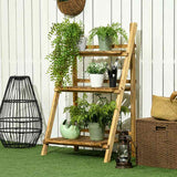 Outsunny Wooden Folding Flower Pot Stand 3 Tier Garden Planter Display Ladder Gardener Storage Shelves Rack Herb Holder (60L x 37W x 93H cm)