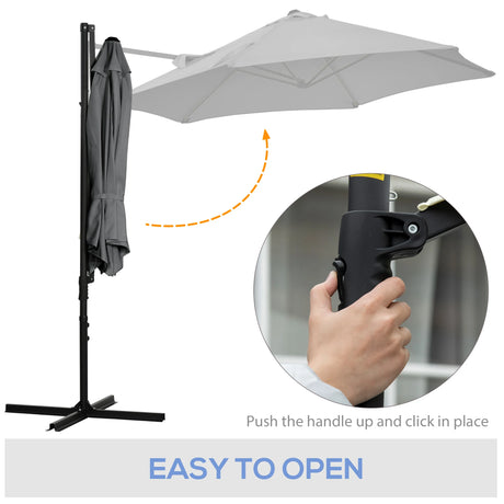 Outsunny 2.5M Garden Cantilever Parasol, Offset Roma Patio Umbrella Hanging Sun Shade Canopy Shelter with 360 Rotation and Cross Base, Dark Grey