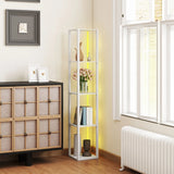 HOMCOM RGB LED Floor Lamp with Shelves, Modern Dimmable Standing Lamp with Remote Control, Adjustable Brightness & Speed for Living Room, Bedroom, Office, White