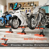 HOMCOM 500 kg Motorcycle Scissor Lift Jack, Heavy Duty Steel Adjustable Motorbike Lifting Hoist Stand with Safety Pin, Foldable Lifter for Dirt Bike Repair Maintenance, 45x15 cm Large Platform, Orange