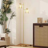 HOMCOM Floor Lamp with Adjustable Dual Head, Modern Standing Lamp with Floral Glass Shades and Foot Switch for Living Room Bedroom, E27 Socket, Bulb Not Included, Gold Tone