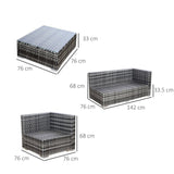 Outsunny 4 Pieces Rattan Garden Furniture Set, Wicker Outdoor Furniture with Corner Sofa Loveseat Coffee Table Cushions, Conservatory Furniture Set for Patio Balcony Poolside, Grey