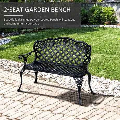 Outsunny Garden Bench, Cast Aluminium, 107Lx58Wx85H cm-Black