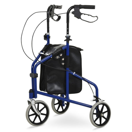 HOMCOM Metal Foldable 3-Wheel Rollator w/ Bag Blue/Black