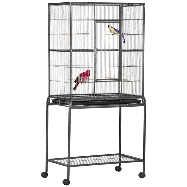 PawHut Large Bird Cage Budgie Cage with Stand, Storage Shelf, Wood Perch for Parrot Canary Parakeet Cockatiels, 81 x 48 x 162.5 cm