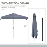 Outsunny 2.3m Half Parasol Semi Round Umbrella Patio Metal Frame Crank Handle for Balcony-- NO BASE INCLUDED, Grey