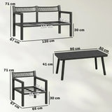 Outsunny 4 Seater Rattan Garden Furniture Set with 2 Armchairs, Loveseat, Coffee Table, Garden Sofa Set with Cushions, Dark Grey
