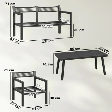 Outsunny 4 Seater Rattan Garden Furniture Set with 2 Armchairs, Loveseat, Coffee Table, Garden Sofa Set with Cushions, Dark Grey